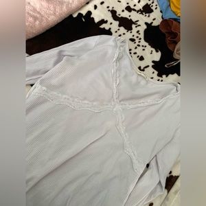 White lace long sleeve ribbed top plus size